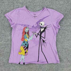 Nightmare Before Christmas Shirt Women Small Purple Disney Graphic Short Sleeve